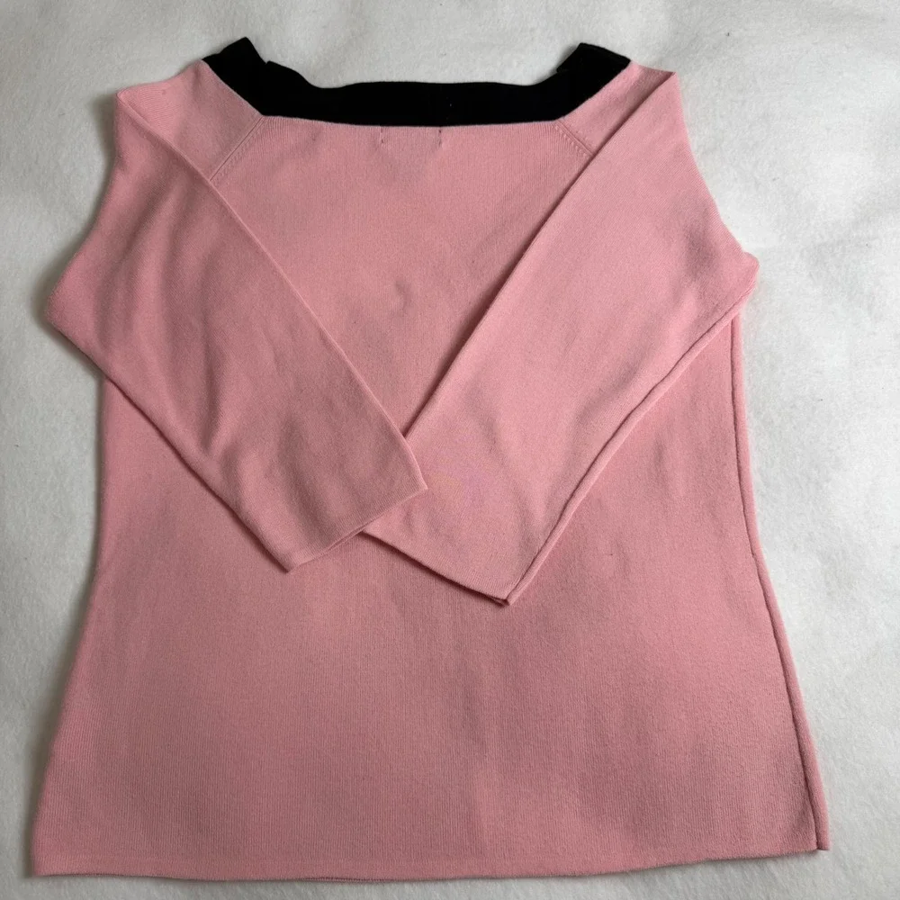 Hampshire Studio Pink Bow Sweater Large Cotton Blend 3/4 Sleeve Vintage Knit Top